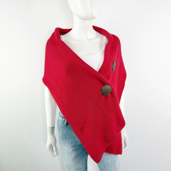 Pure Hand Knit Cranberry Red Wrap Shawl Scarf One Size Holiday Casual Lagenlook - Picture 2 of 7